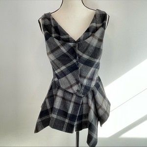Antropologie Fei Plaid Wool Blend Peplum Sleeveless Top
